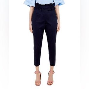 Ted Baker ($300) Saleana Ruffle Waist Tapered Navy Pants Cotton Office Sz 3 US 8